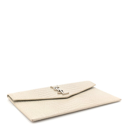 Saint Laurent Calfskin Crocodile Embossed Uptown Monogram Clutch Porcellana 4 of 14