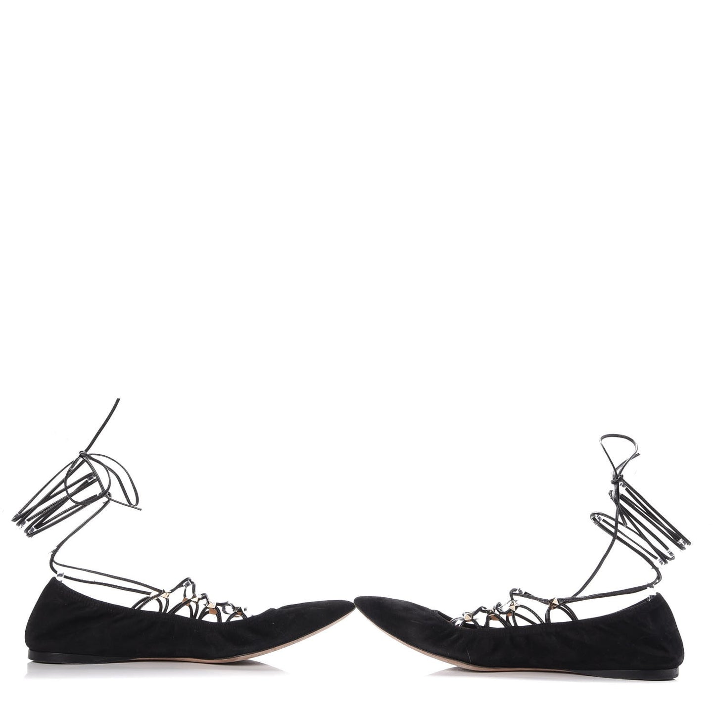Suede Rockstud Gladiator Lace Up Ballerina Flats 39.5 Black