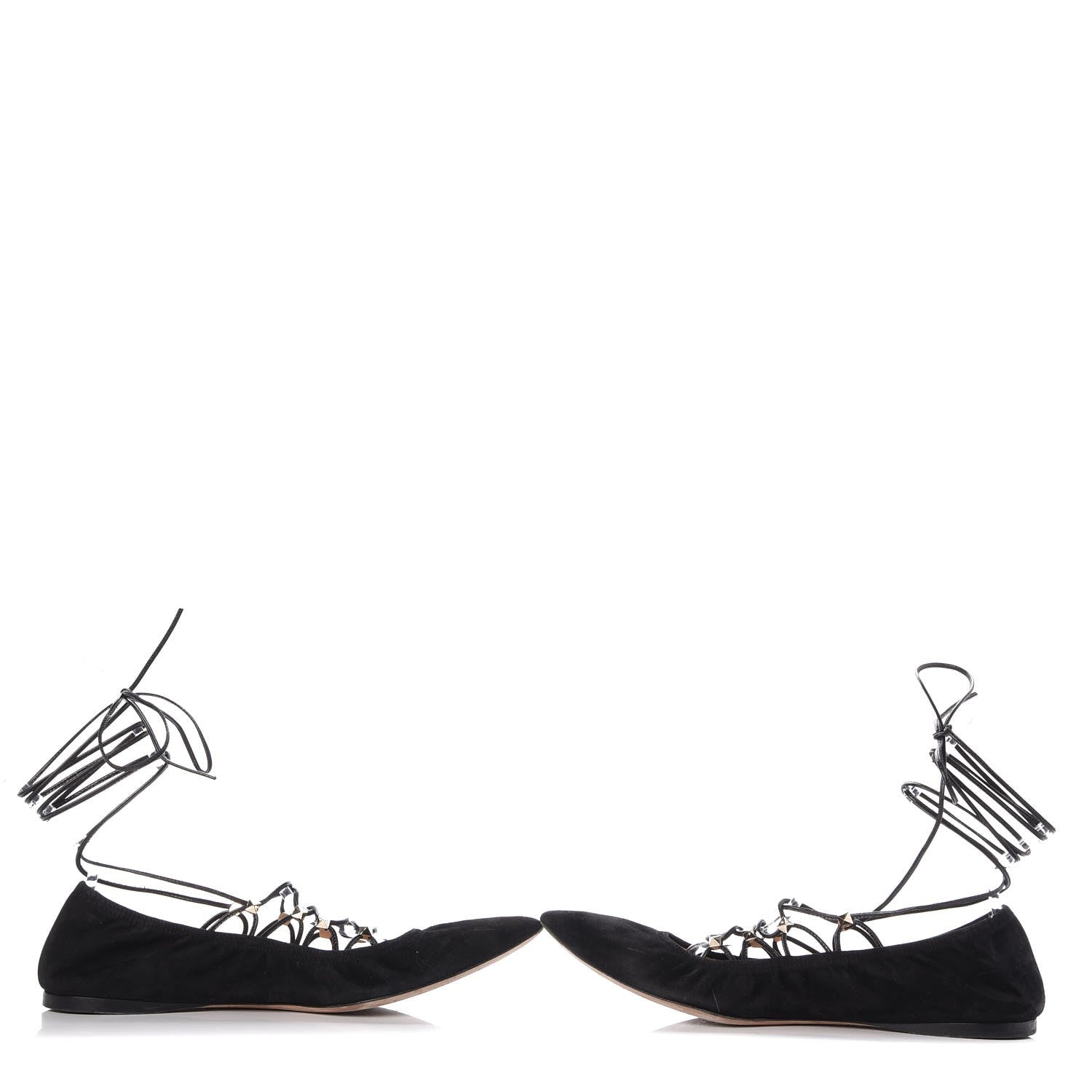Valentino Garavani Suede Rockstud Gladiator Lace Up Ballerina Flats 39.5 Black 11 of 13
