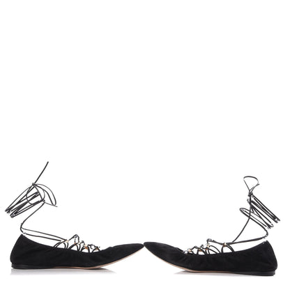 Valentino Garavani Suede Rockstud Gladiator Lace Up Ballerina Flats 39.5 Black 11 of 13