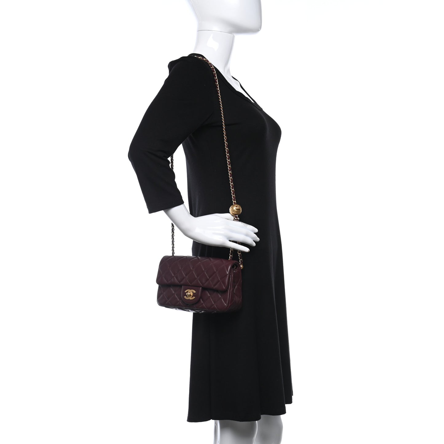 Lambskin Quilted Mini Rectangular Pearl Crush Flap Burgundy