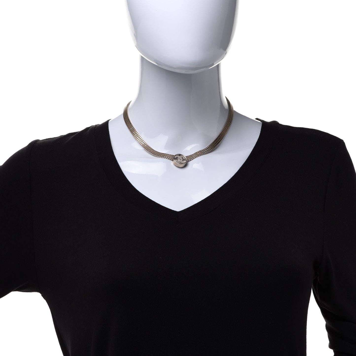 Metal Chain Link CC Medallion Choker Necklace Gold