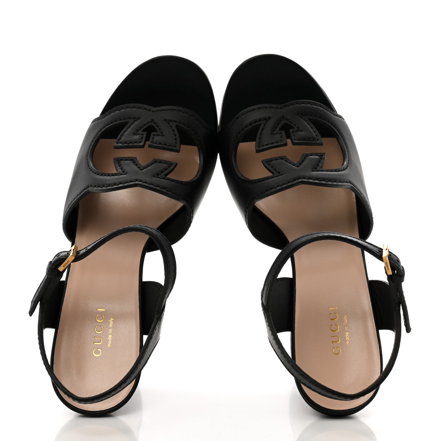 Cosmos Softy Calfskin Wooden Interlocking G Cut-Out 30/120mm Platform Sandals 38 Black