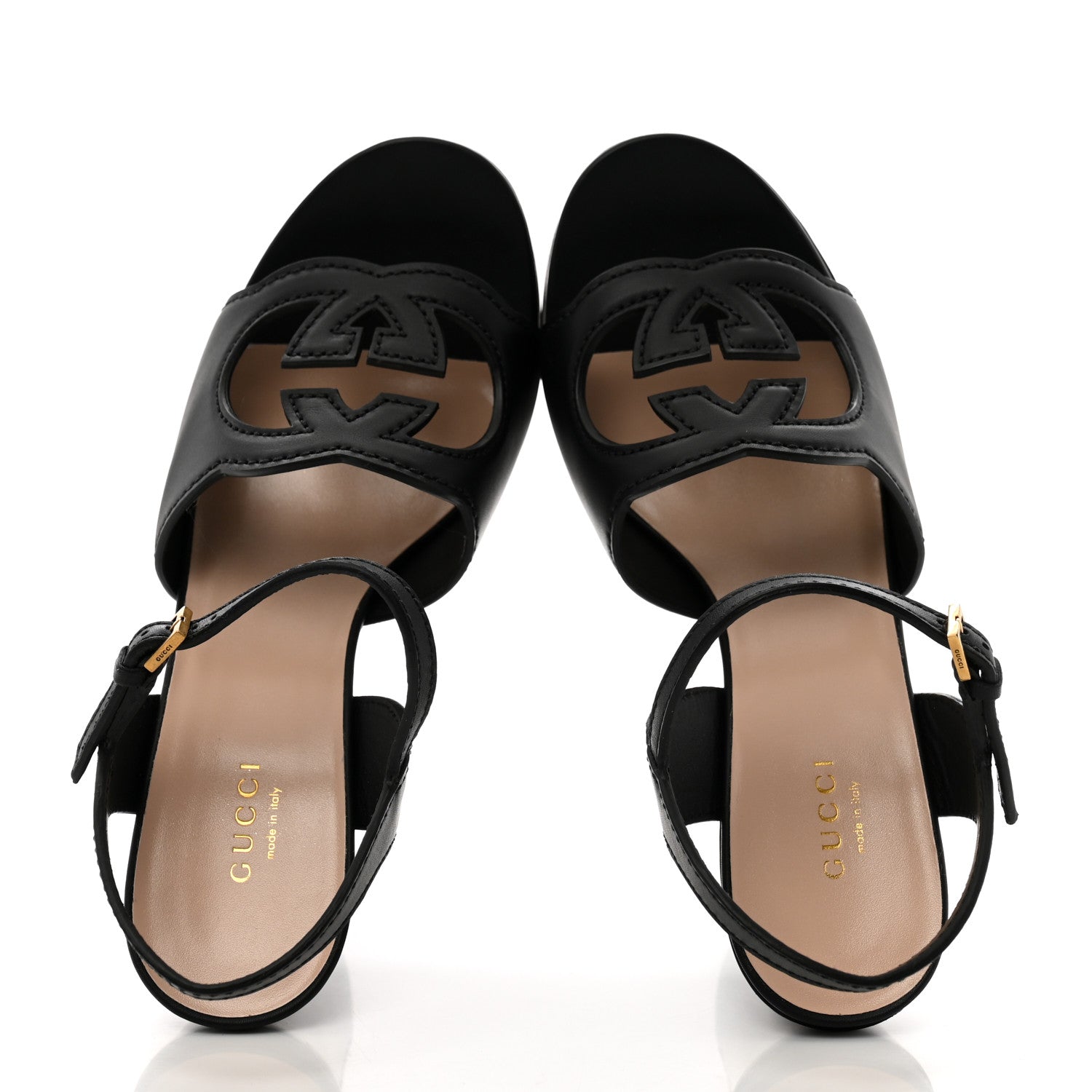 Gucci Cosmos Softy Calfskin Wooden Interlocking G Cut-Out 30/120mm Platform Sandals 38 Black 2 of 10