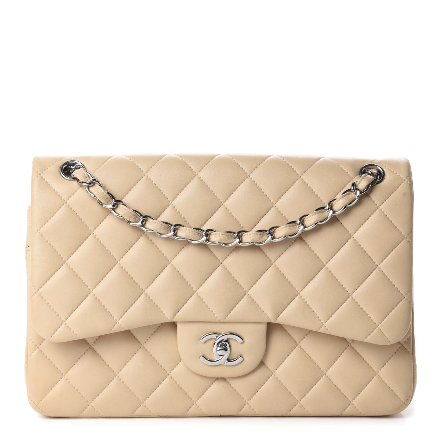 Lambskin Quilted Jumbo Double Flap Beige Clair