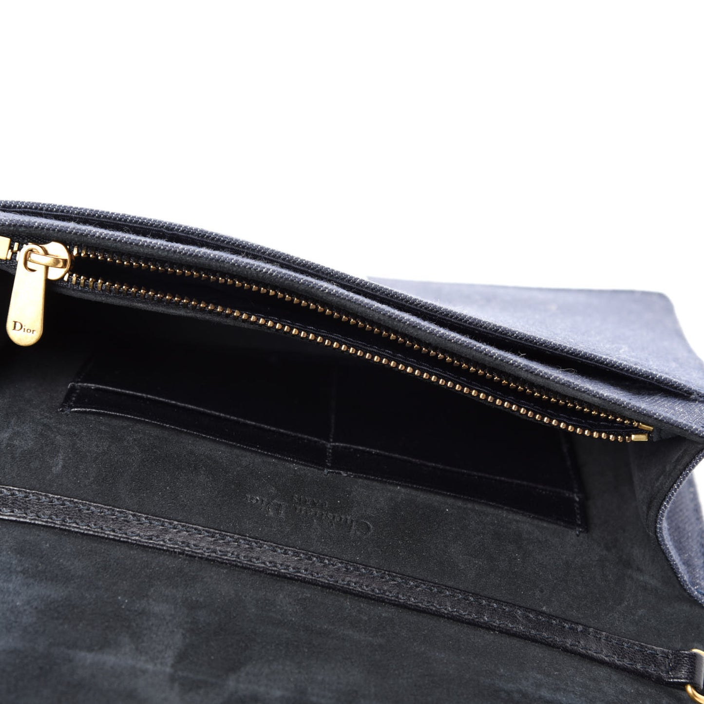 Denim Studded Diorama Wallet on Chain Pouch Blue