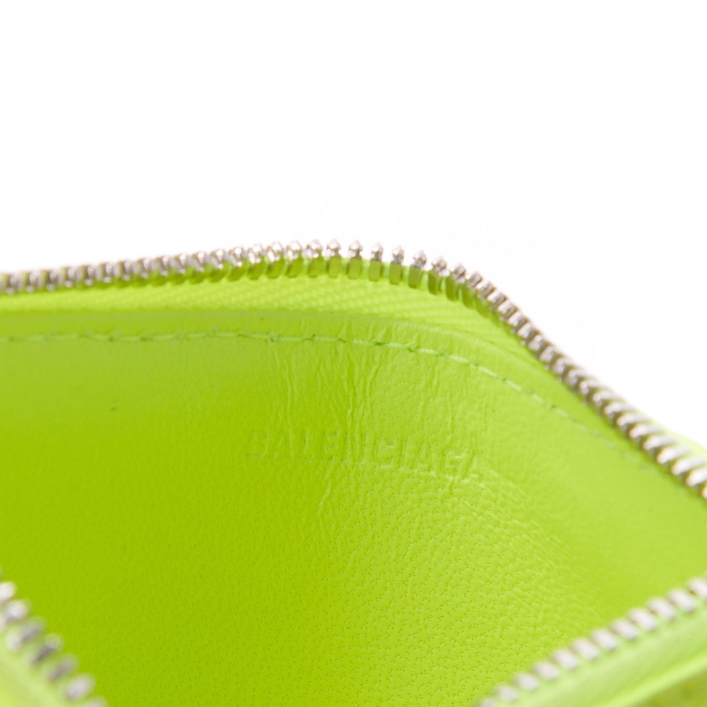 Grained Calfskin Logo Cash Coin Card Holder On Keychain Fluo Yellow Black