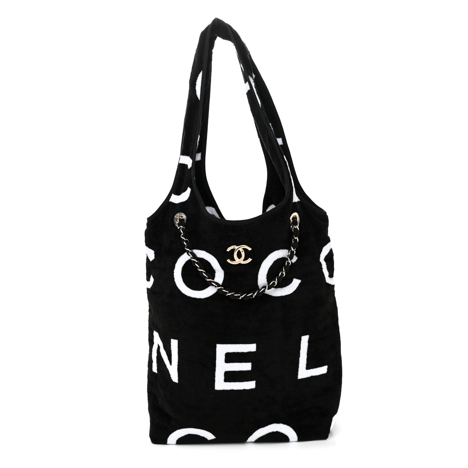 Chanel Terry Cotton Logo Beach Hobo Black White 1 of 11