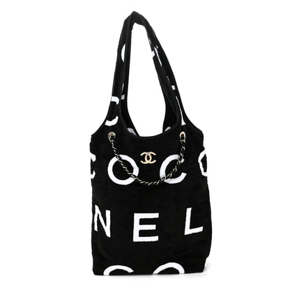Chanel Terry Cotton Logo Beach Hobo Black White 1 of 11