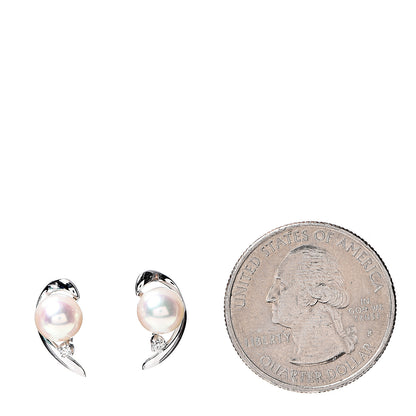 Mikimoto 18K White Gold 6-6.5mm AAA Akoya Pearl Diamond Stud Earrings 2 of 5