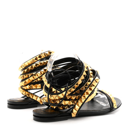 Valentino Garavani Calfskin Rockstud No Limit Gladiator Flat Sandals 37 Black 5 of 10