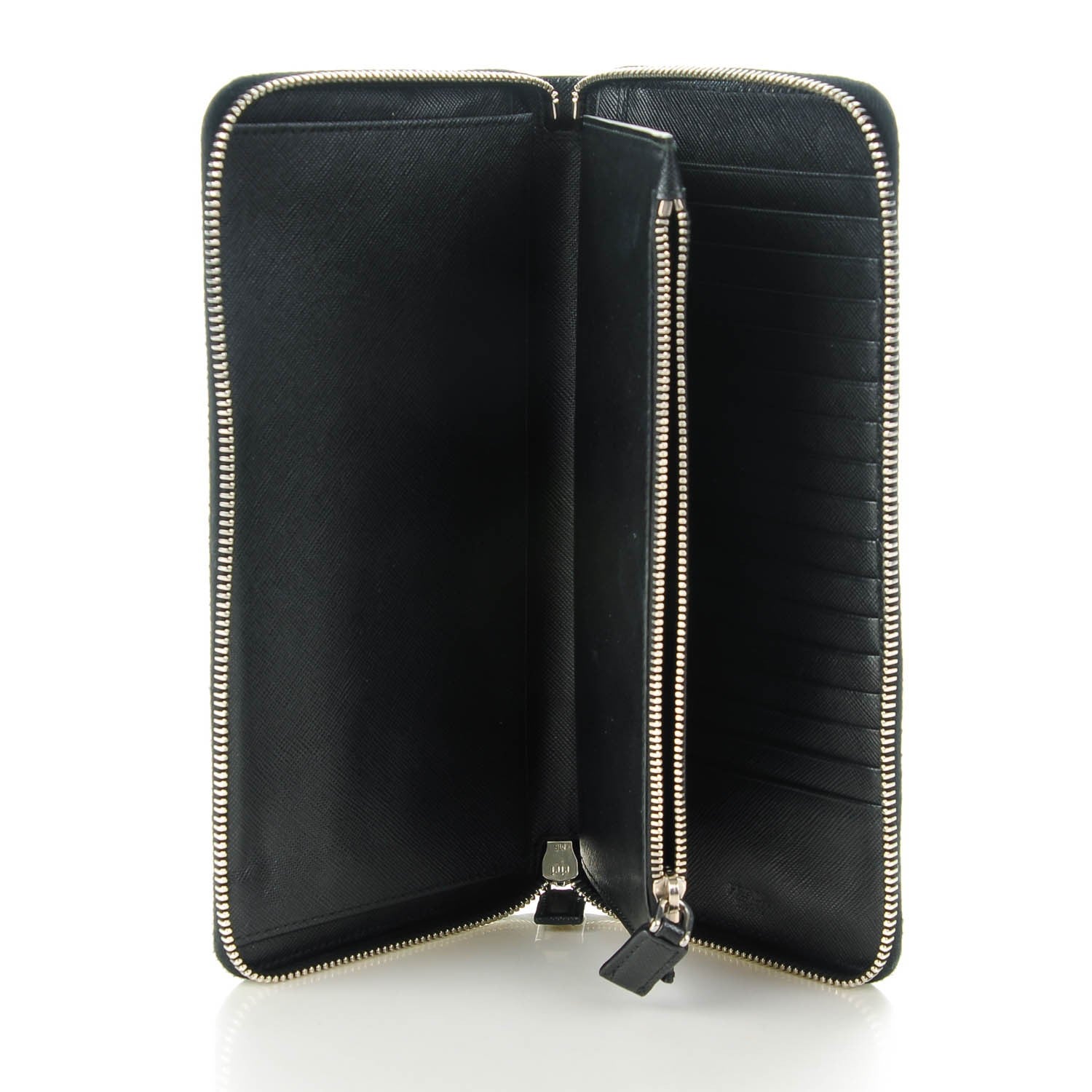 Prada Saffiano Metal Zip Around Travel Wallet Black 5 of 8
