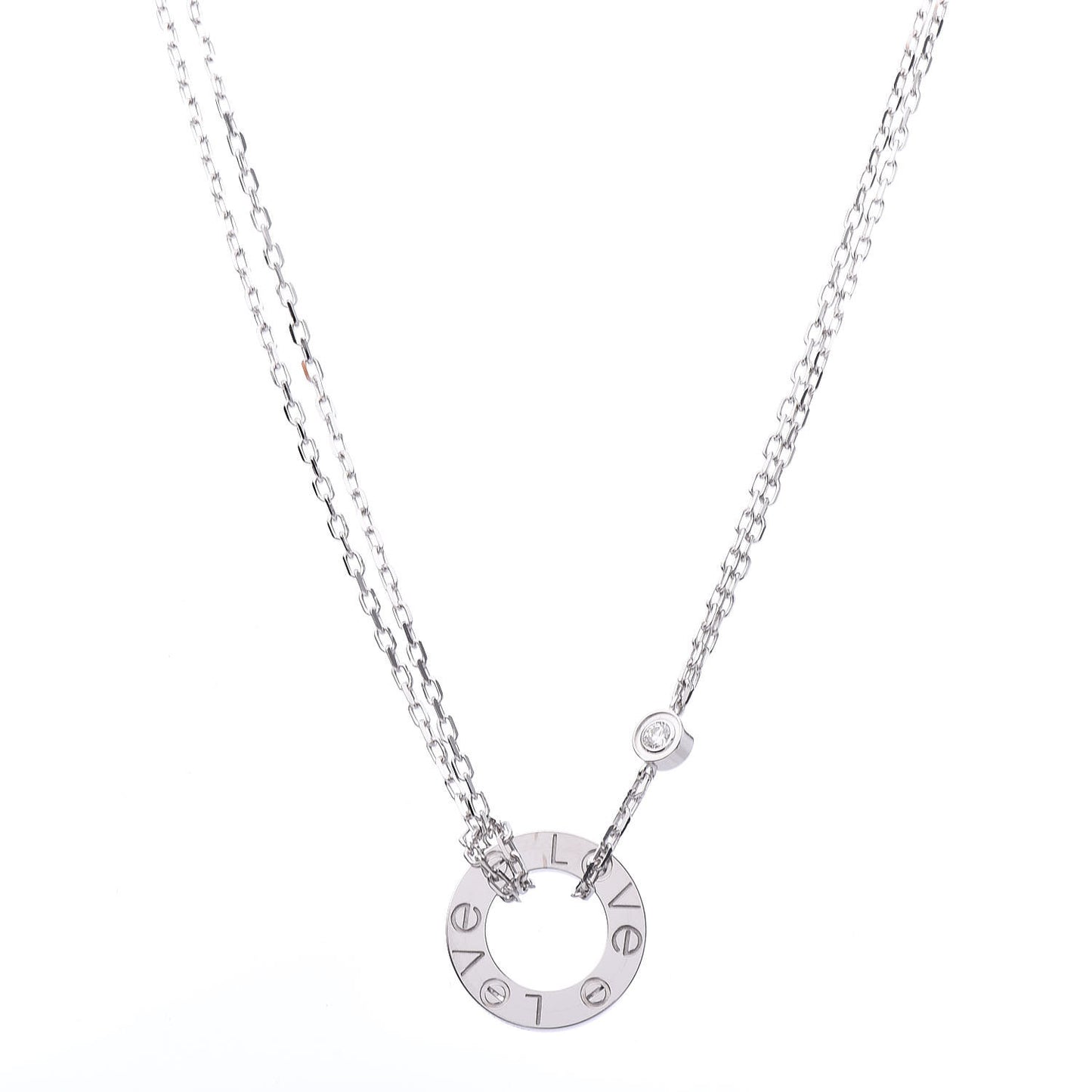18K White Gold 2 Diamond LOVE Necklace