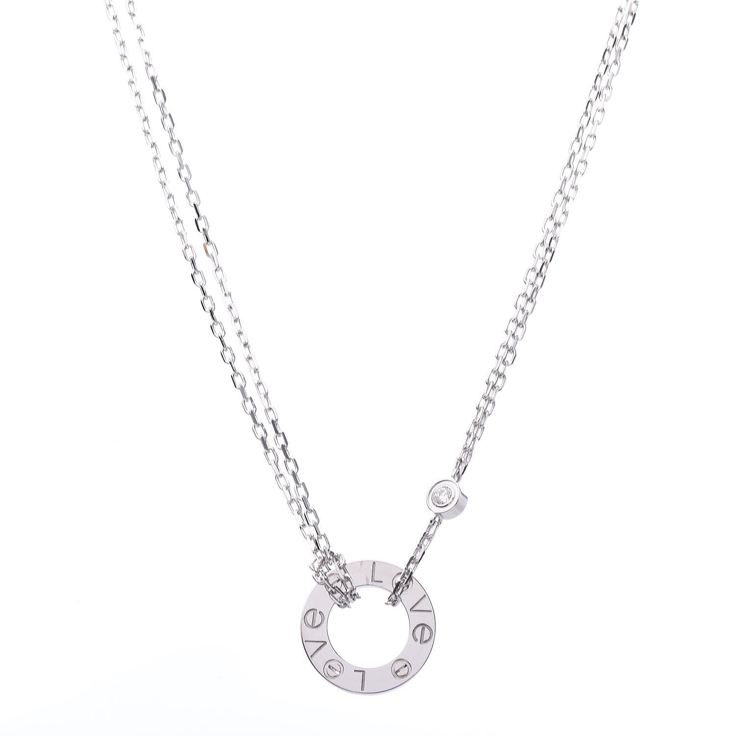 Cartier 18K White Gold 2 Diamond LOVE Necklace 1 of 9