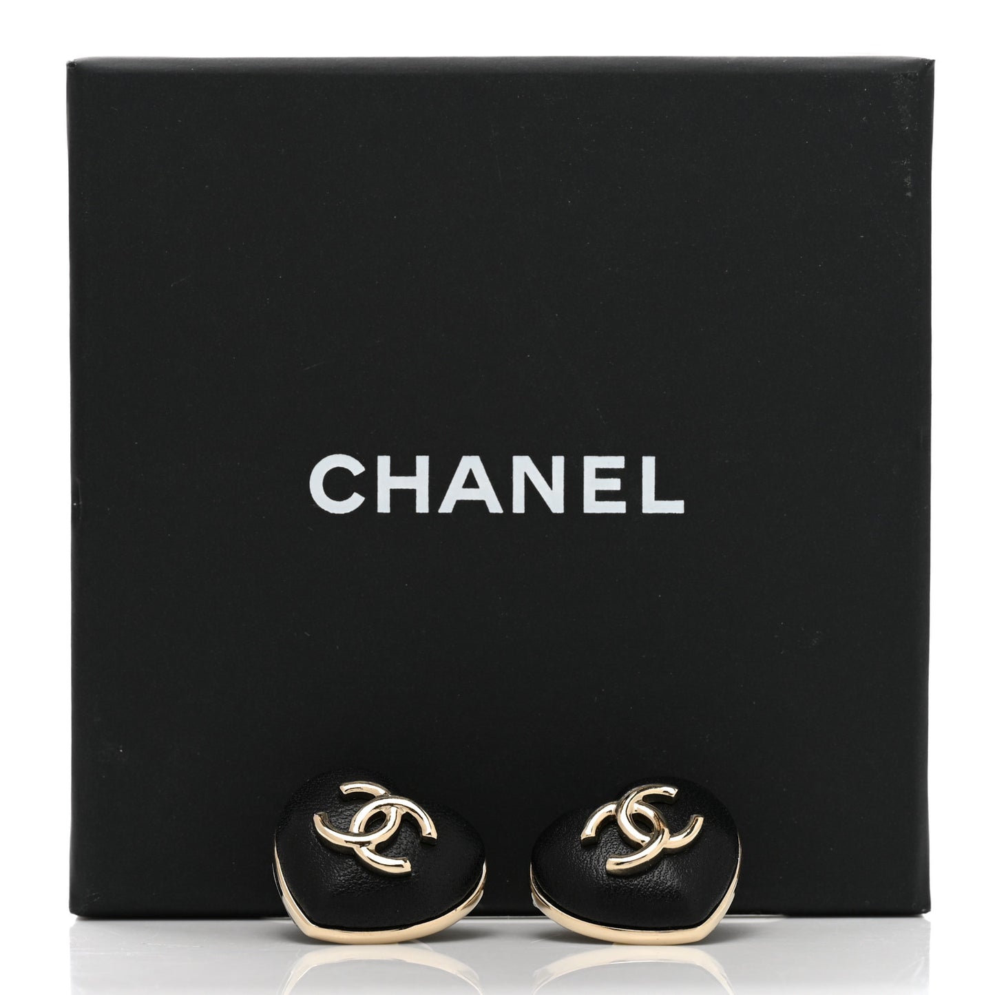 Lambskin CC Heart Earrings Black Gold