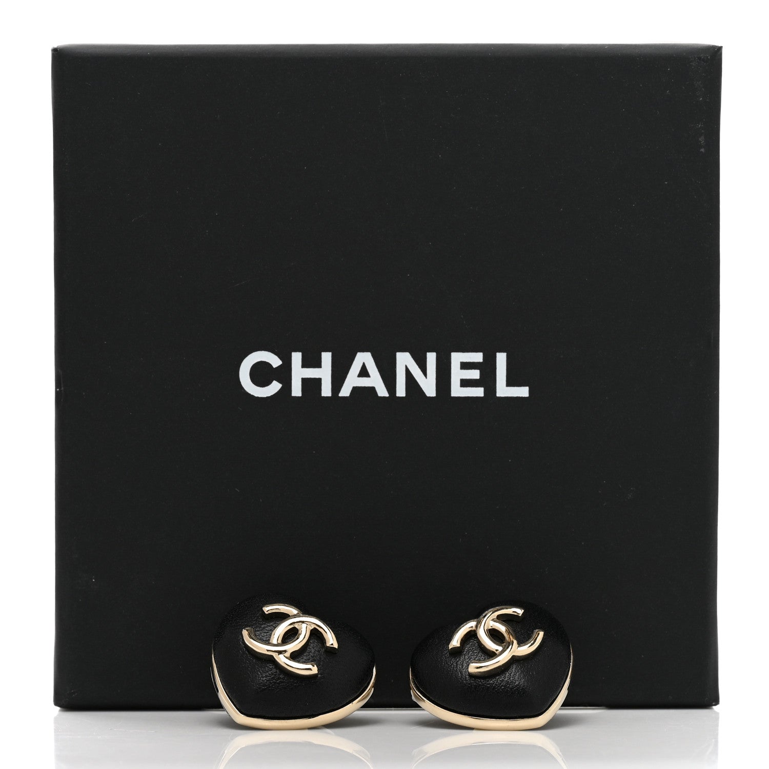 Chanel Lambskin CC Heart Earrings Black Gold 5 of 5