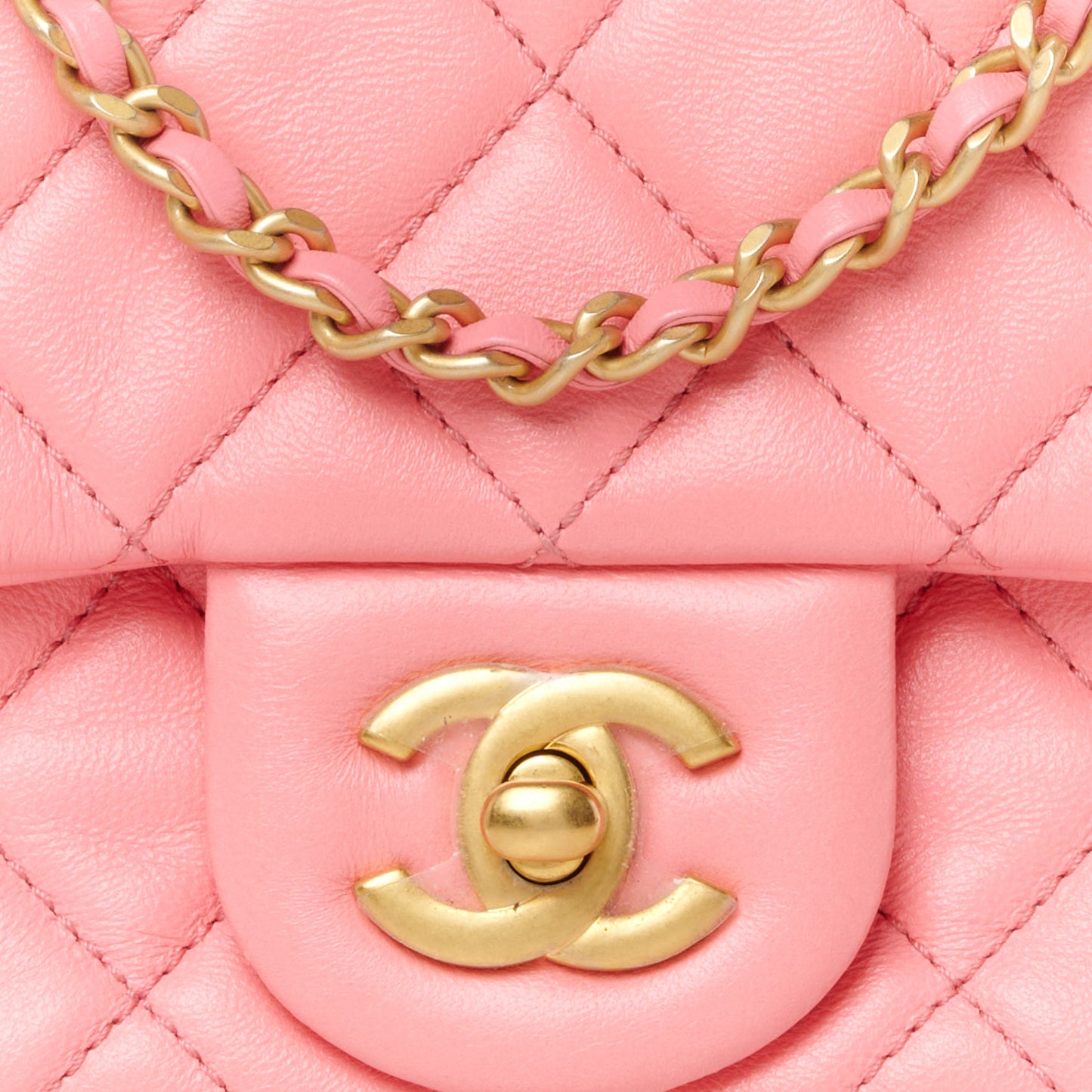 Lambskin Quilted Mini Pearl Crush Flap Pink