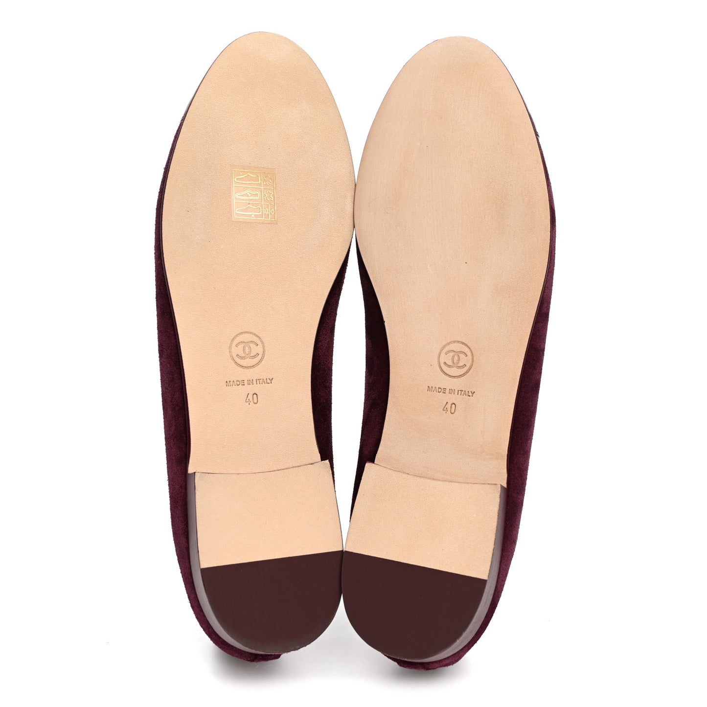 Suede Patent Calfskin Cap Toe CC Ballerina Flats 40 40 Burgundy
