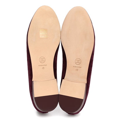 Chanel Suede Patent Calfskin Cap Toe CC Ballerina Flats 40 40 Burgundy 6 of 10