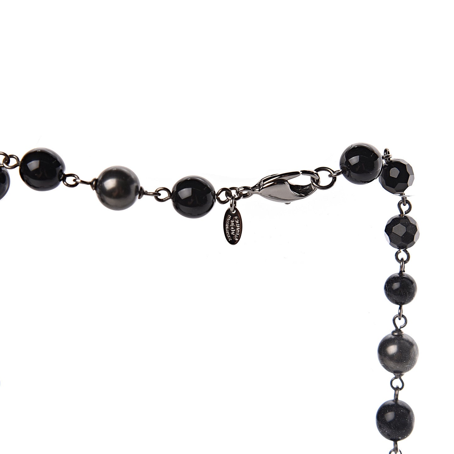 Ruthenium Pearl Beaded CC Long Necklace Black