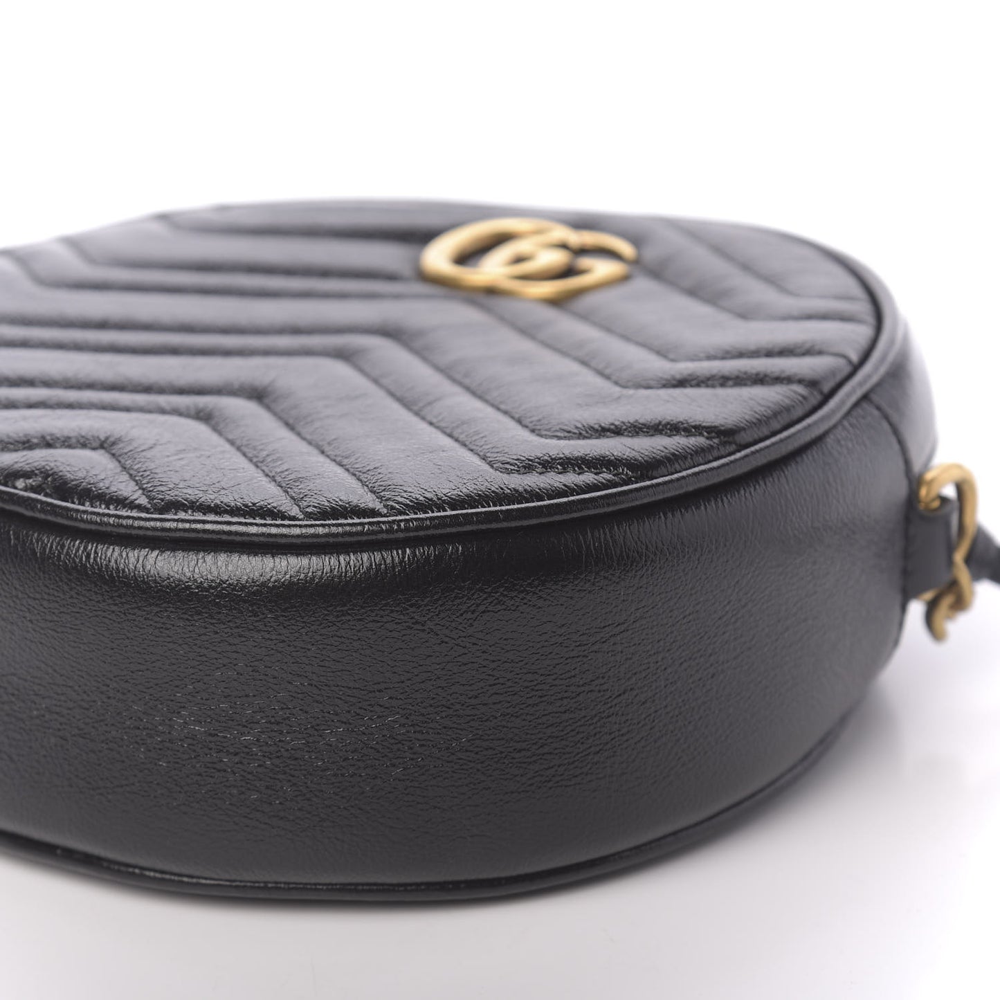 Azalea Calfskin Matelasse Heart Mini GG Marmont Round Shoulder Bag Black