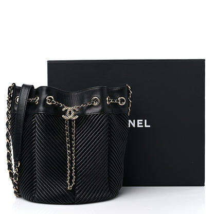 Chanel Lambskin Chevron Drawstring Bag Black 13 of 13