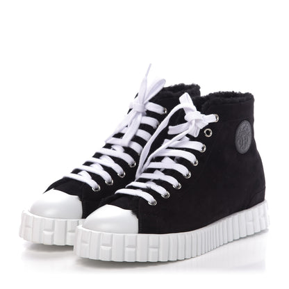 Hermes Woolskin Calfskin Womens Climb Sneakers 36 Black 2 of 9
