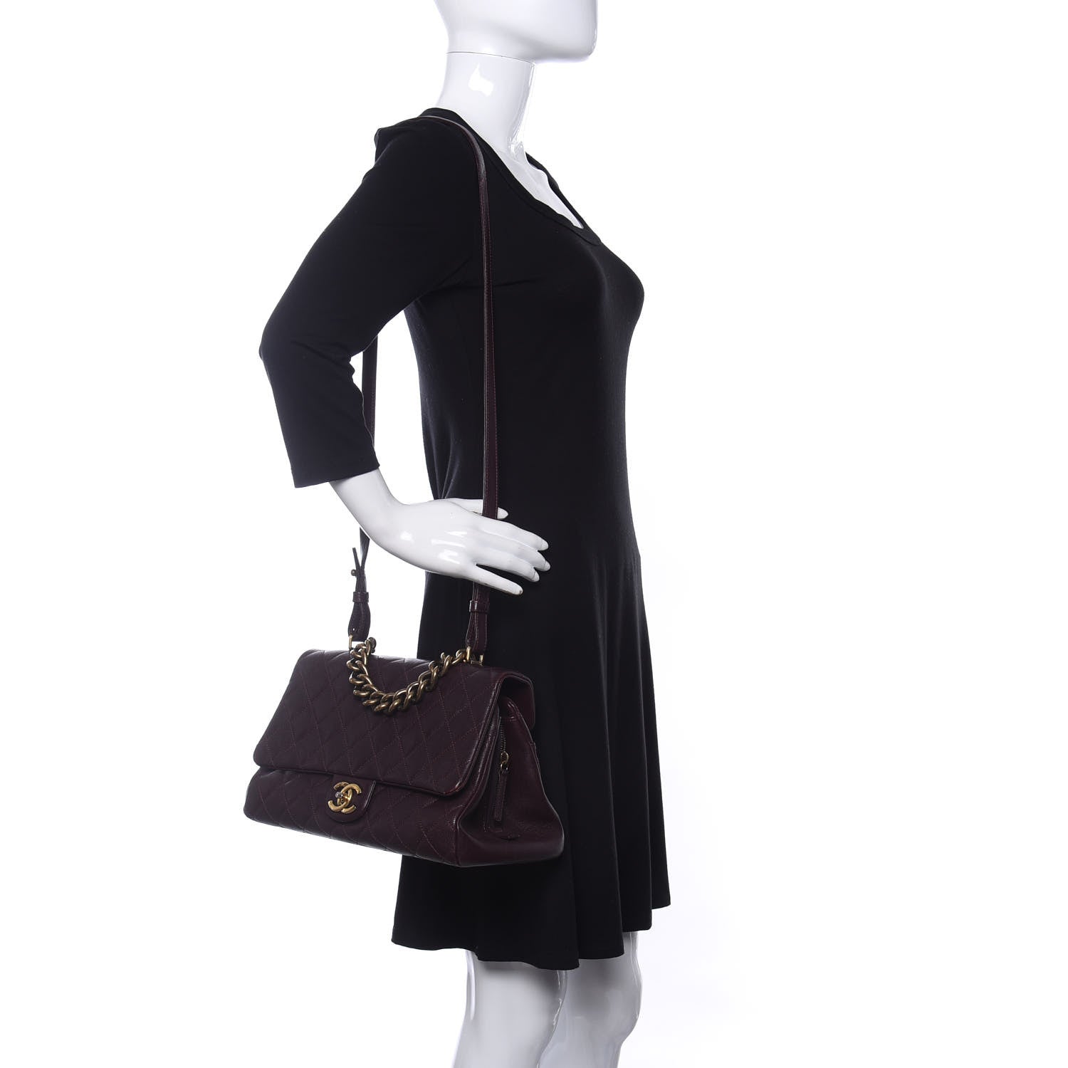 Chanel Shiny Sheepskin Quilted Large Trapezio Flap Dark Burgundy 2 of 10