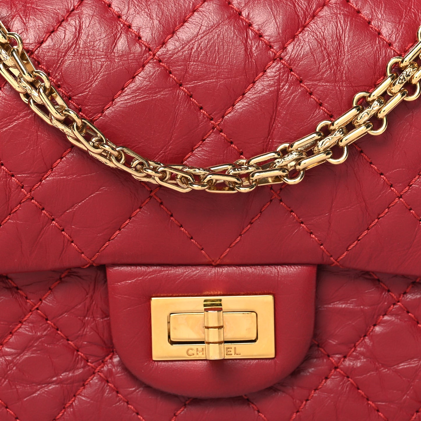 Aged Calfskin Quilted 2.55 Reissue Mini Flap Red