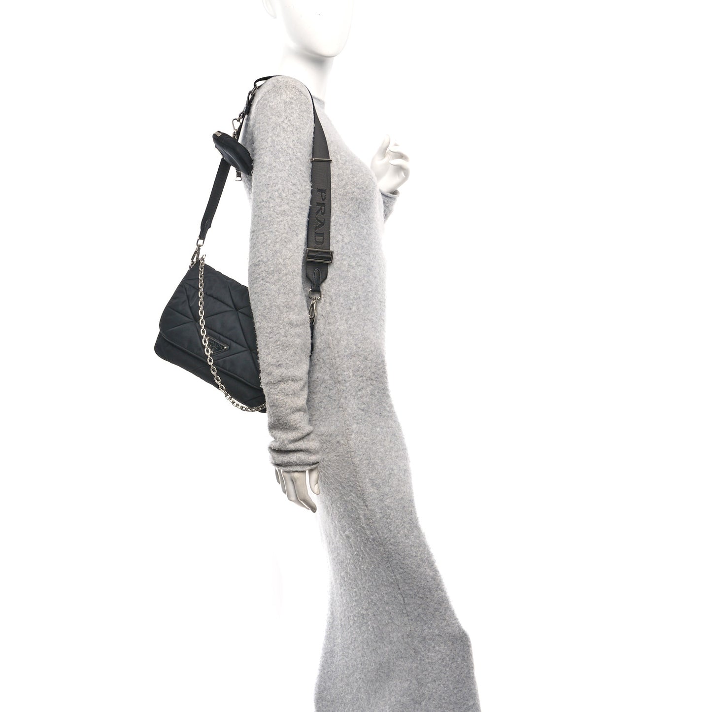 Re-Nylon Quilted Padded Flap Shoulder Bag Black