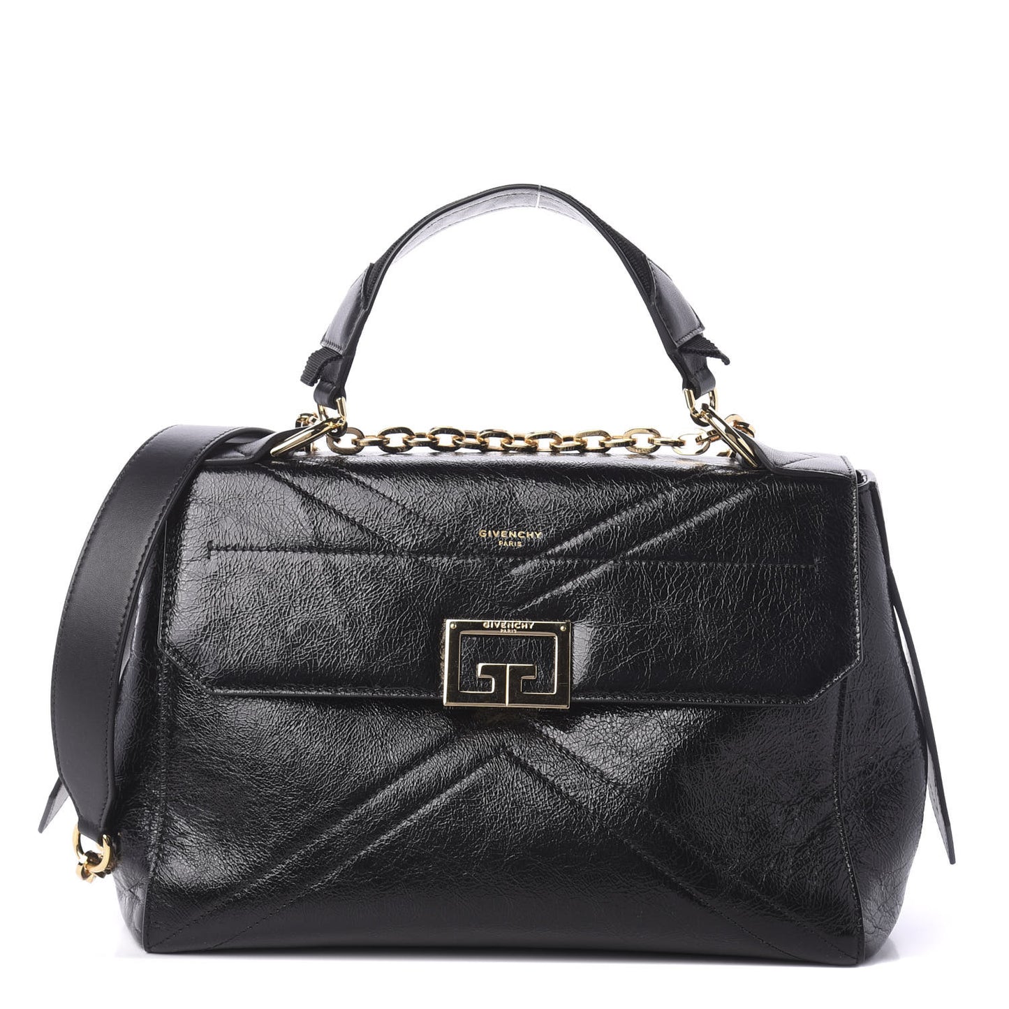 Creased Patent Calfskin Medium ID Flap Black