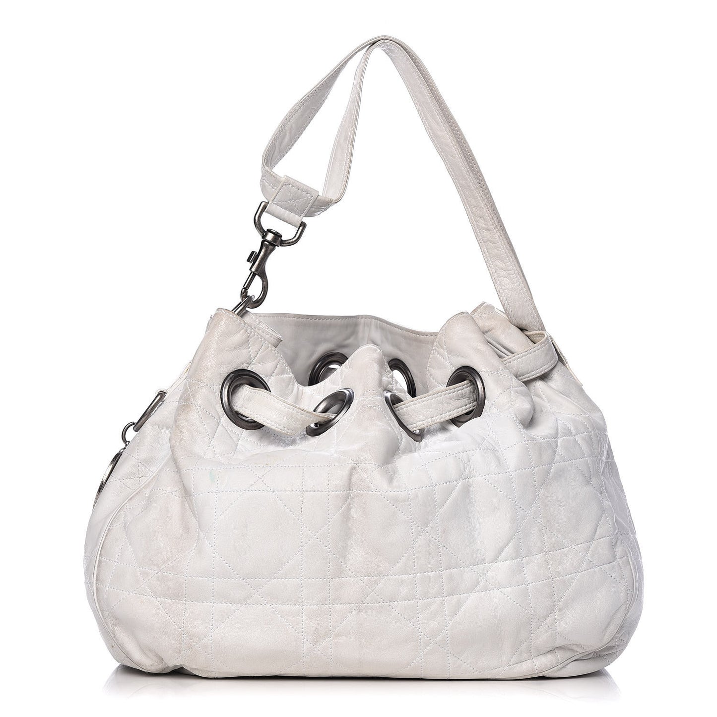 Lambskin Cannage Drawstring Bag White
