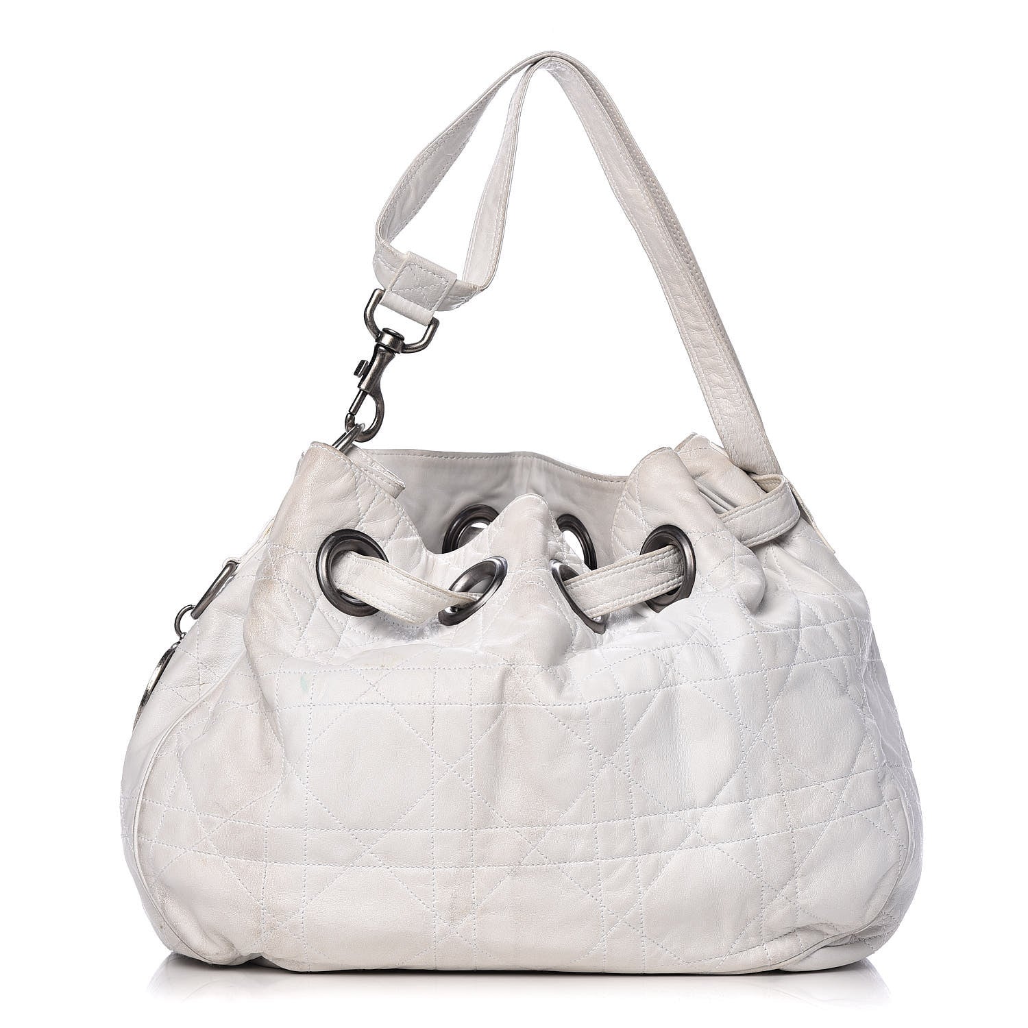 Christian Dior Lambskin Cannage Drawstring Bag White 1 of 24