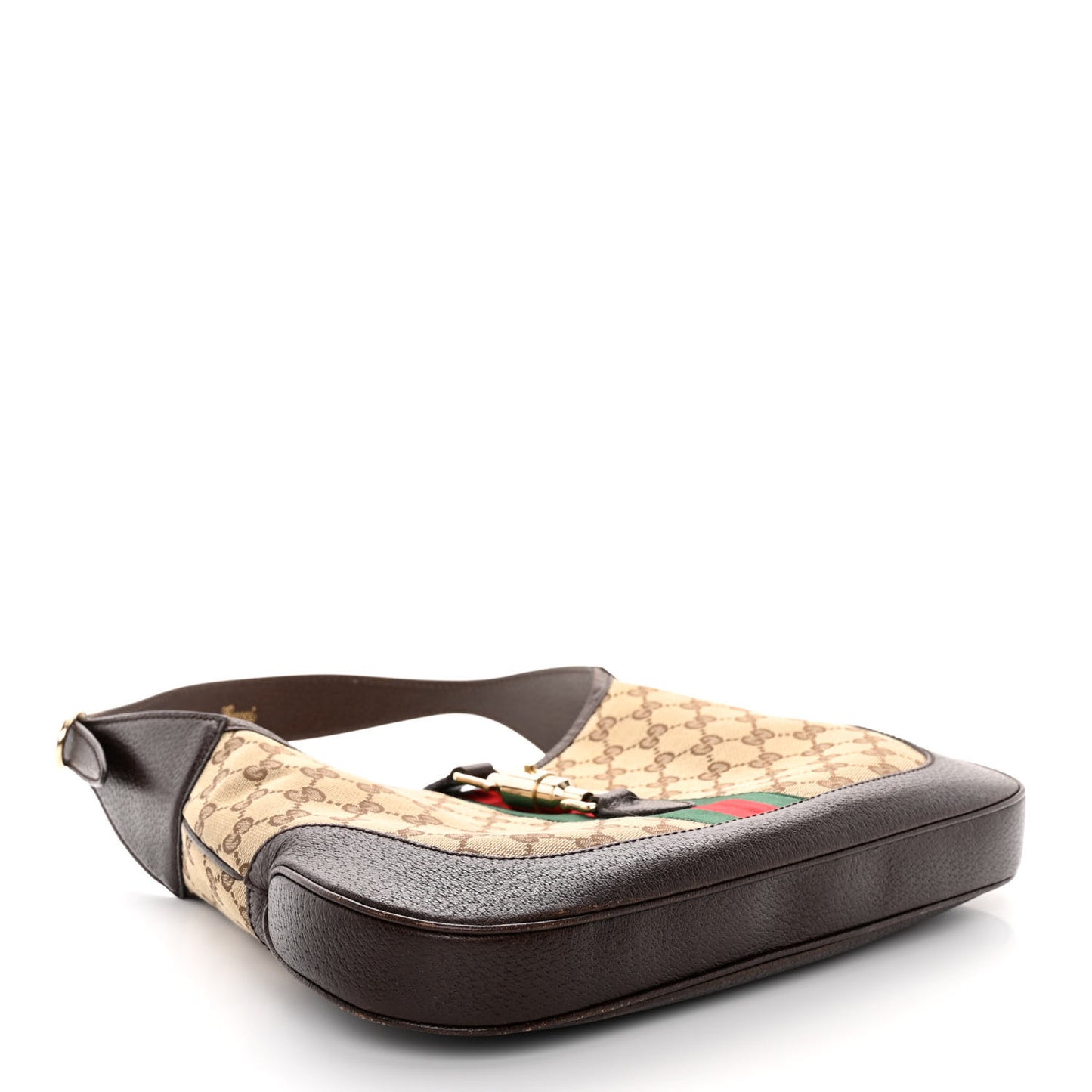 GG Supreme Monogram Azalea Calfskin Web Medium Jackie 1961 Hobo Beige Ebony Brown Sugar