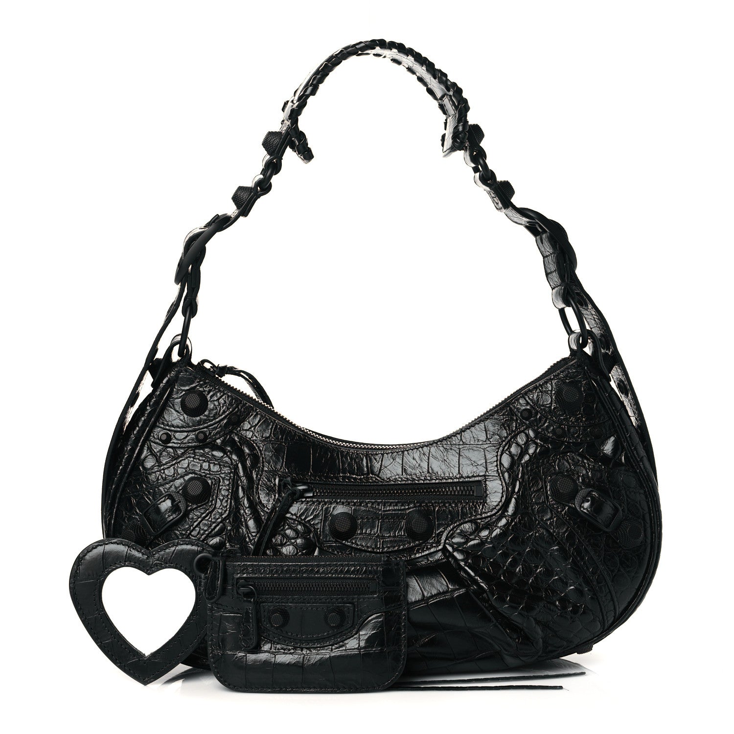 Balenciaga Extra Supple Calfskin Crocodile Embossed Monochrome Small Le Cagole Shoulder Bag Black 1 of 10