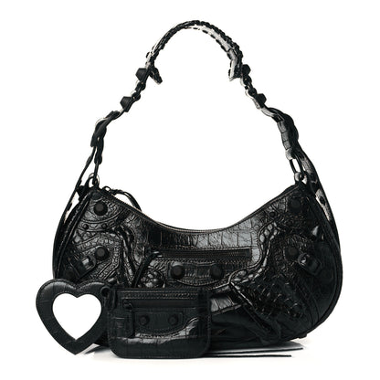 Balenciaga Extra Supple Calfskin Crocodile Embossed Monochrome Small Le Cagole Shoulder Bag Black 1 of 10