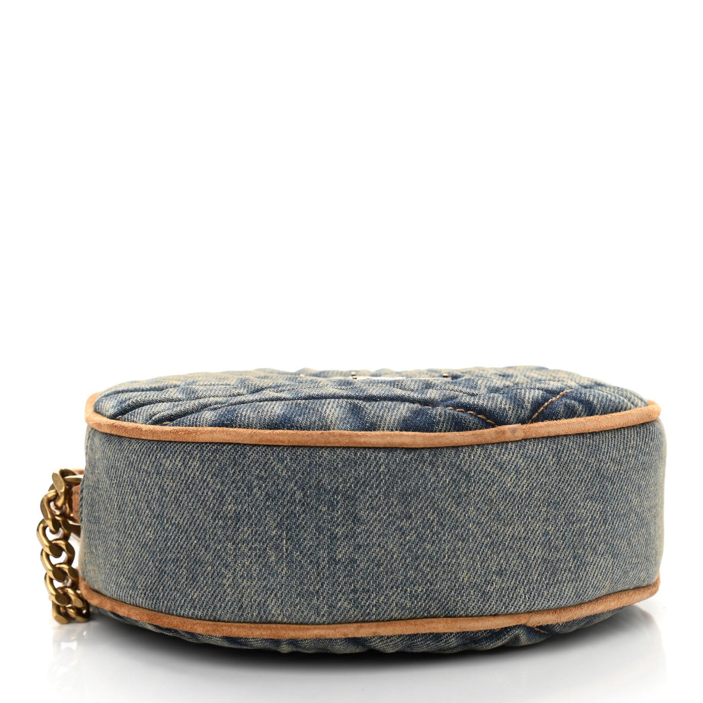 Denim Quilted Monogram Round Crossbody Bag Rodeo Blue