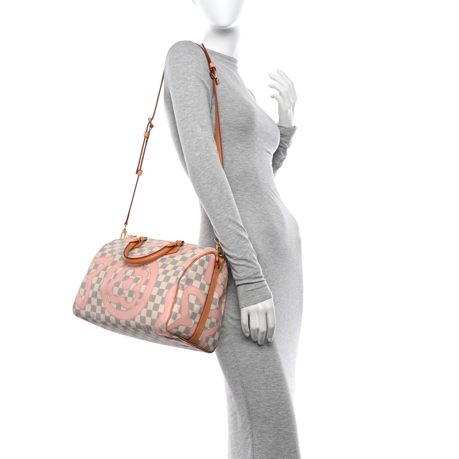 Louis Vuitton Damier Azur Tahitienne Speedy Bandouliere 30 Rose Ballerine 2 of 13