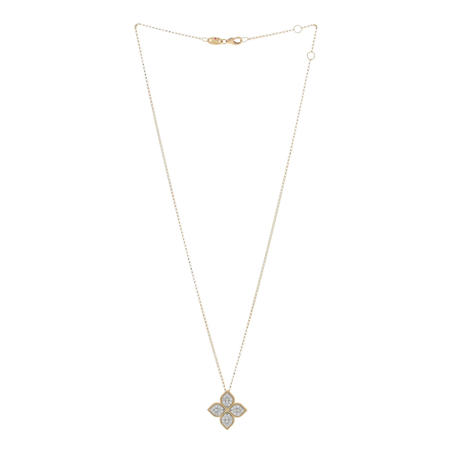 18K Yellow White Gold Diamond Large Princess Flower Pendant Necklace