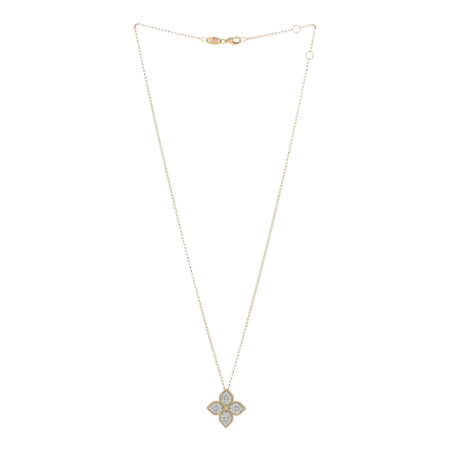 Roberto Coin 18K Yellow White Gold Diamond Large Princess Flower Pendant Necklace 3 of 4