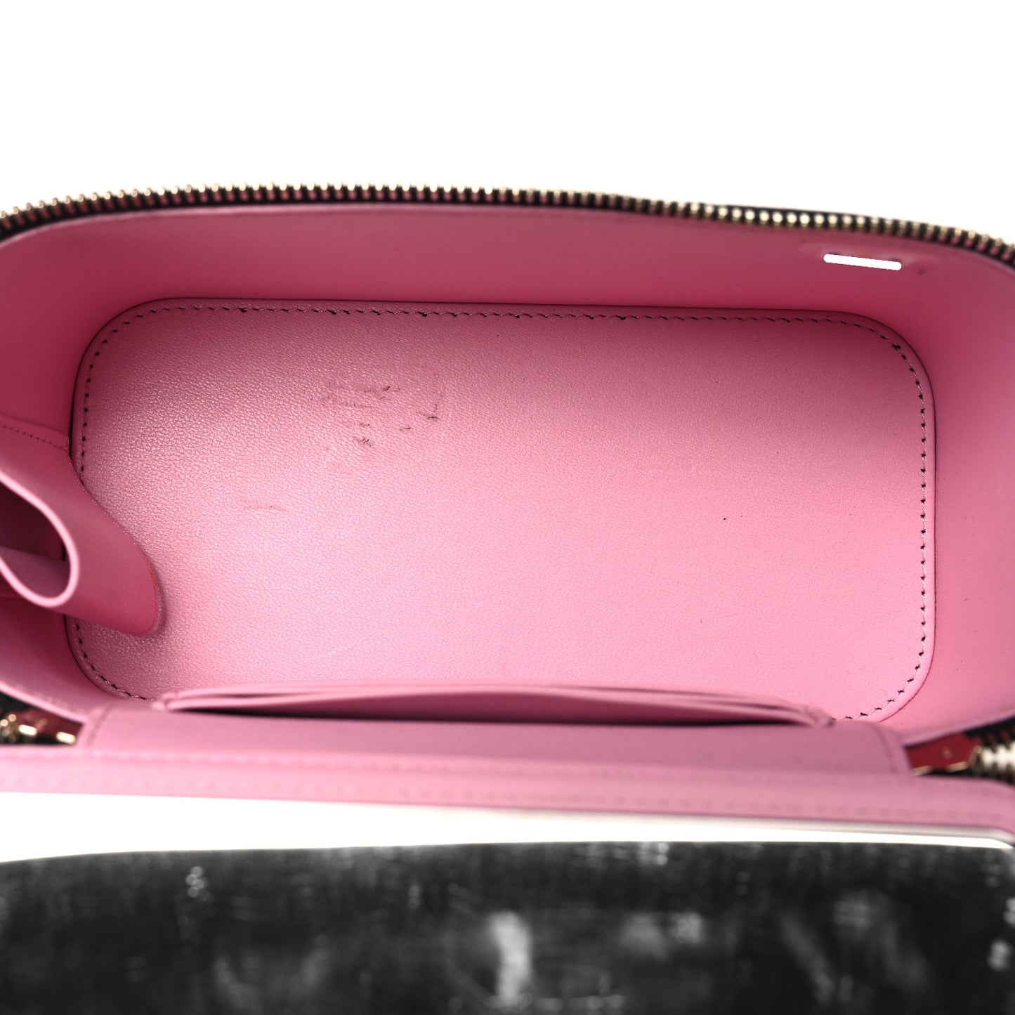 Lambskin Quilted Small Top Handle Vanity Case With Chain Black Lilac