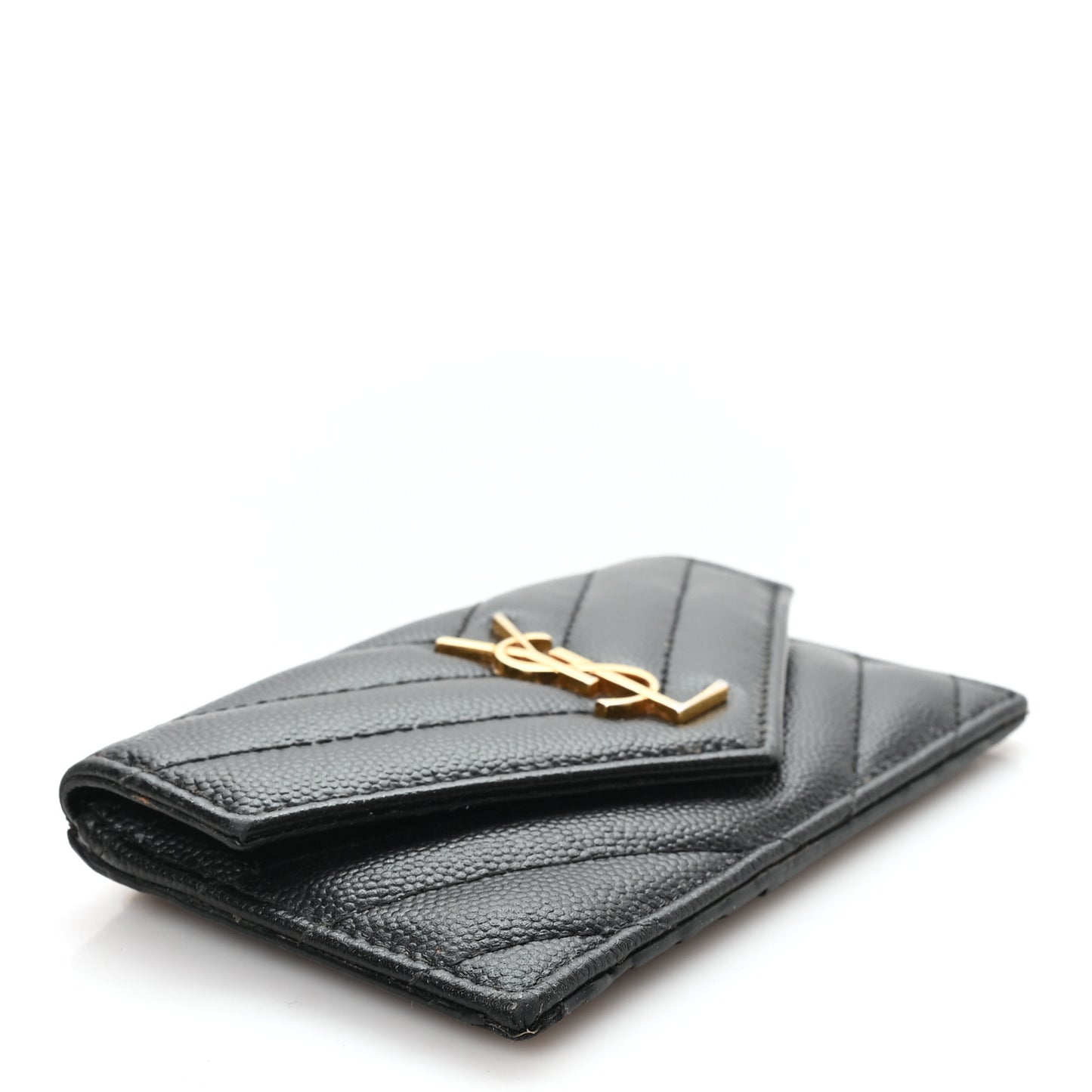Grain De Poudre Matelasse Chevron Monogram Compact Wallet Black
