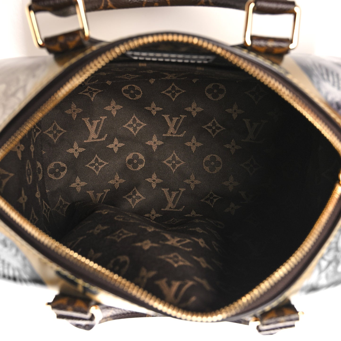 X FORNASETTI Calfskin Fornasetti Speedy Bandouliere 25 Gold