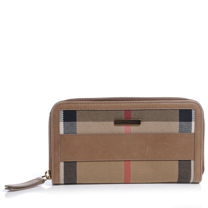 Burberry Leather Canvas House Check Zip Around Wallet 1 of 9