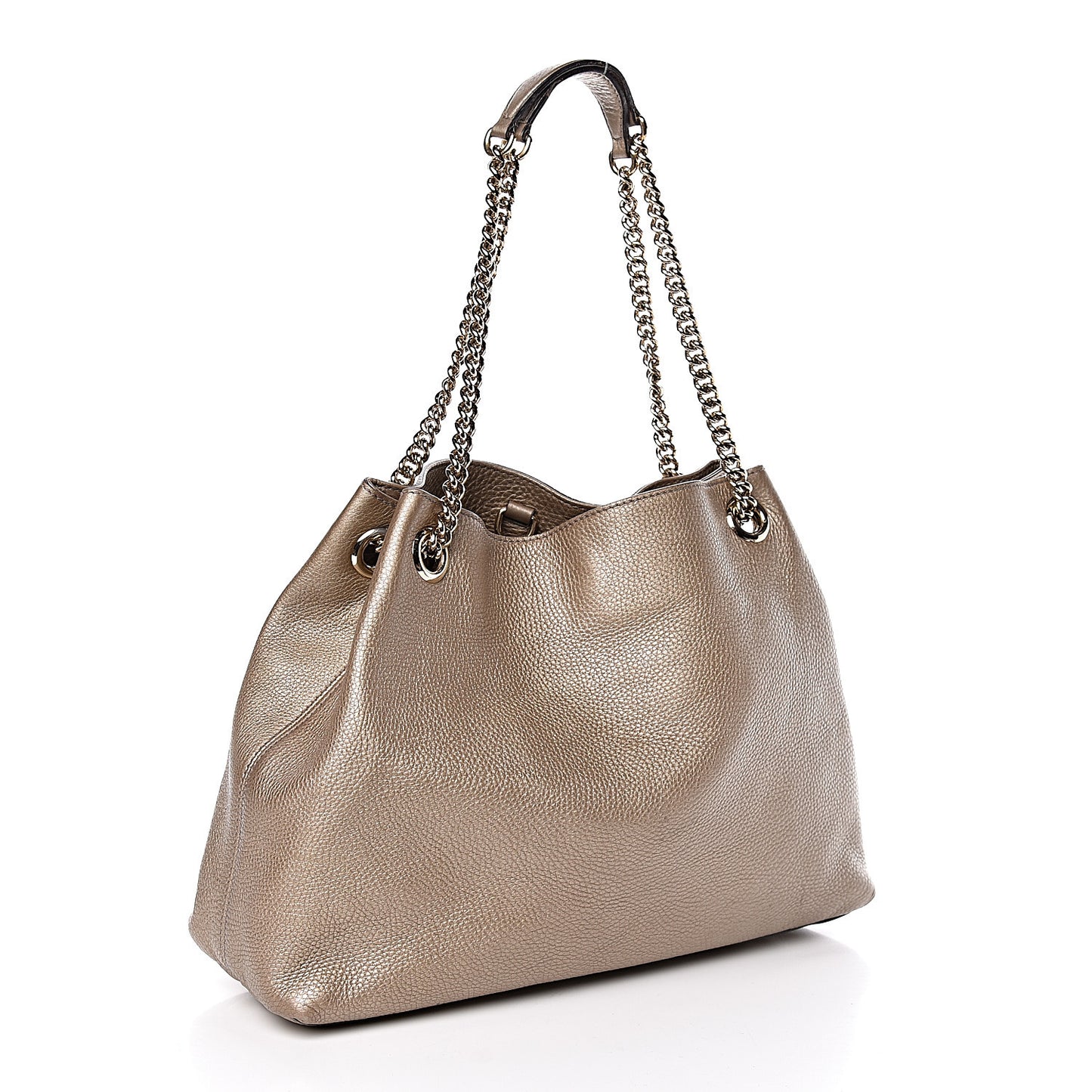 Metallic Pebbled Calfskin Medium Soho Chain Shoulder Bag Golden Beige