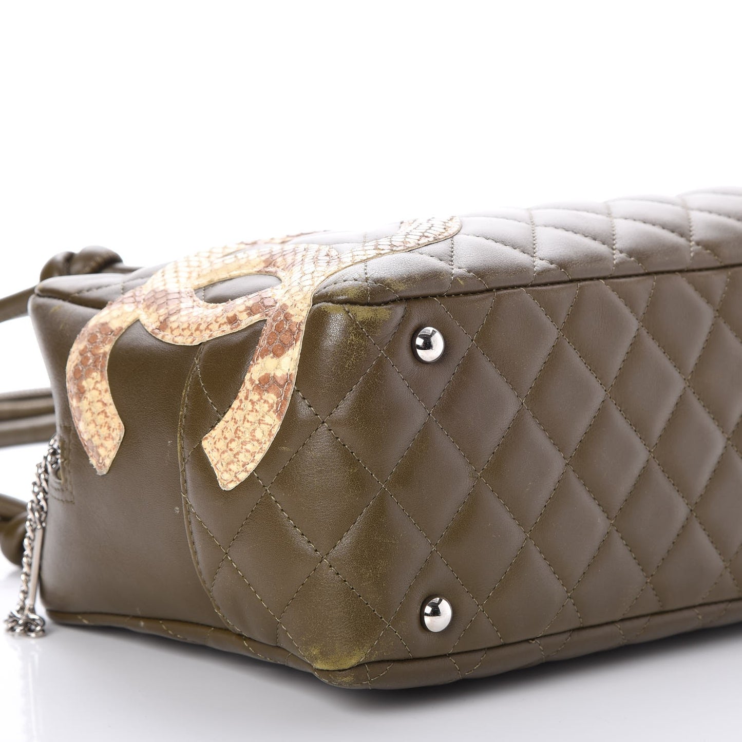 Calfskin Python Quilted Large Cambon Bowler Khaki