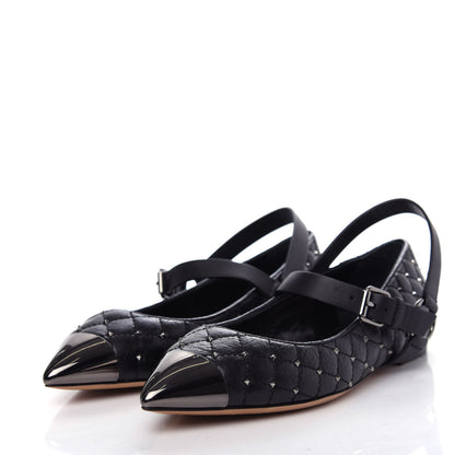 Valentino Garavani Crackled Lambskin Rockstud Spike Captoe Ballerina Flats 36.5 Black 3 of 10