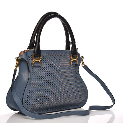 Chloe Calfskin Perforated Medium Marcie Satchel Blue 3 of 8