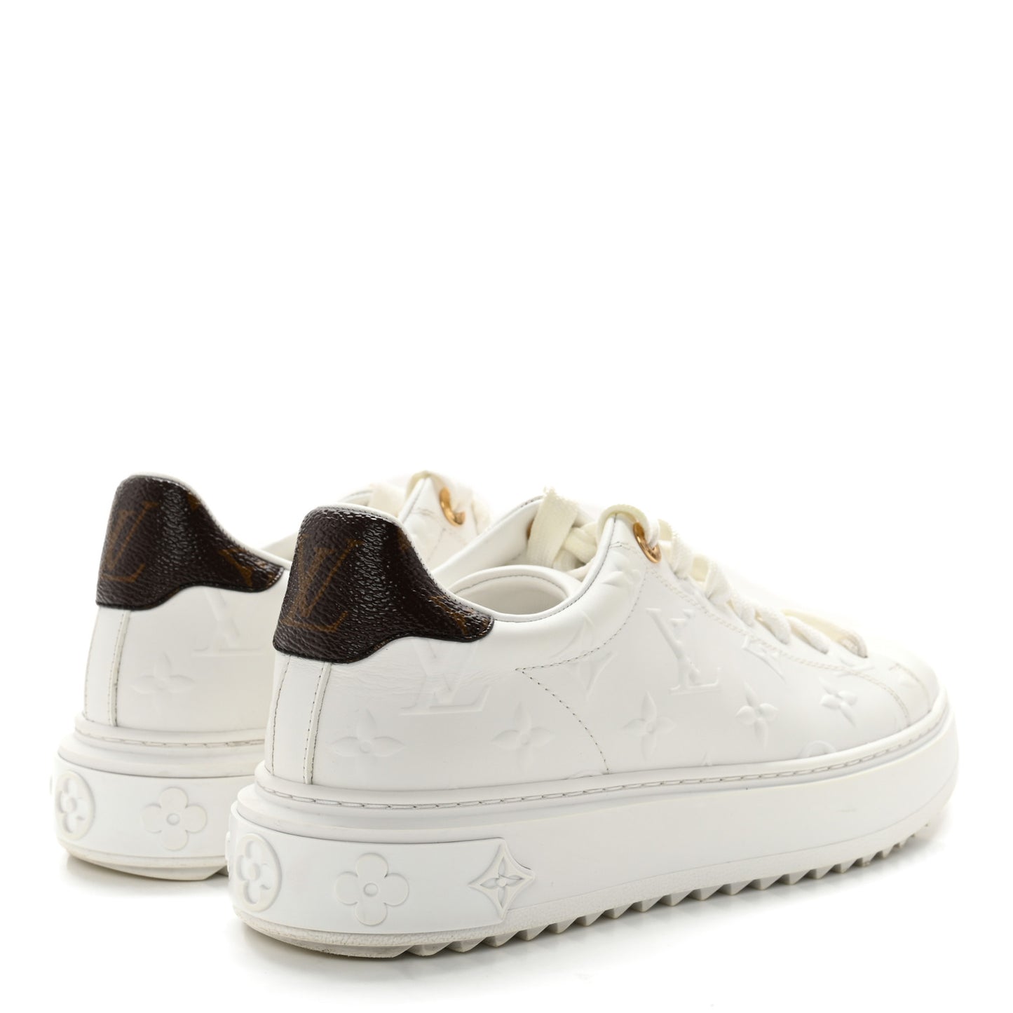 Lambskin Embossed Monogram Time Out Sneakers 36 White