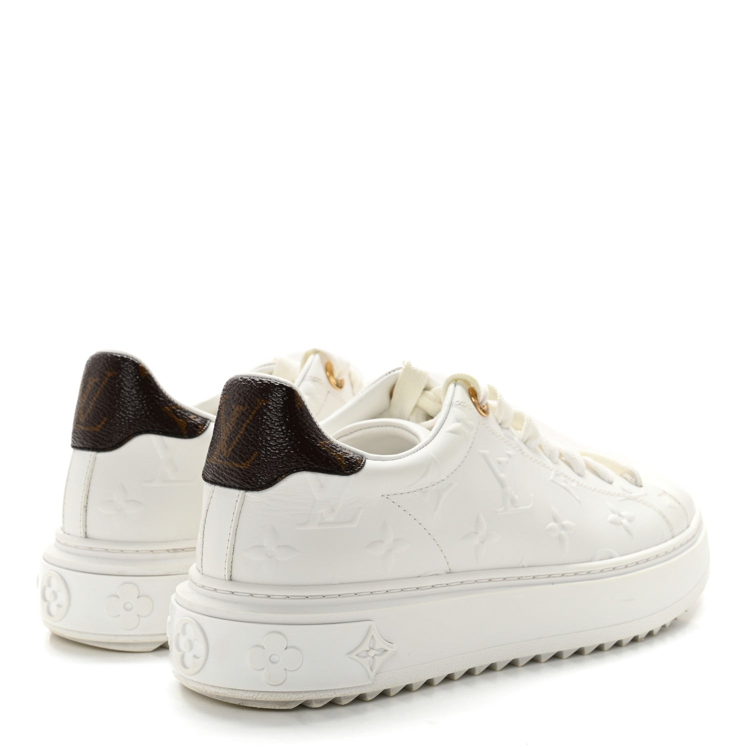 Louis Vuitton Lambskin Embossed Monogram Time Out Sneakers 36 White 4 of 11